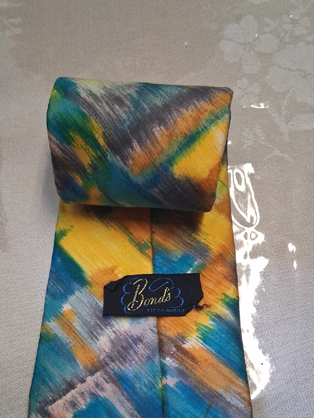 Bonds Abstract Brushstroke Silk Tie - Blue, Yellow, Green